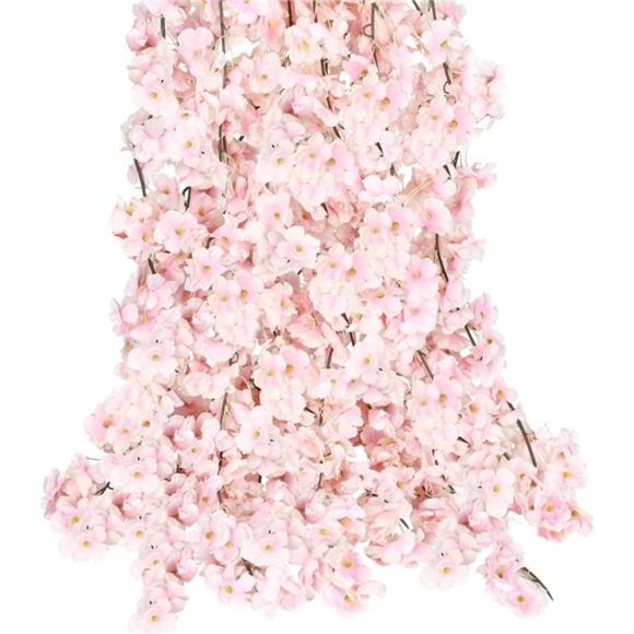 6pcs Artificial Cherry Blossom Flower Vines Faux Flowers for Outdoors Hanging - Picture 1 of 7